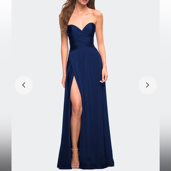 La Femme Dresses & Skirts - La Femme Navy Blue Ruched Bodice Surplice Formal Gown Bridesmaid Dress Size 10